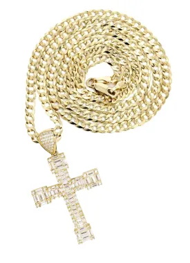 10K Yellow Gold Baguette Cross Necklace | Appx. 14.7 Grams