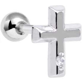 1/4 Clear CZ Gem Embossed Cross Tragus Cartilage Earring