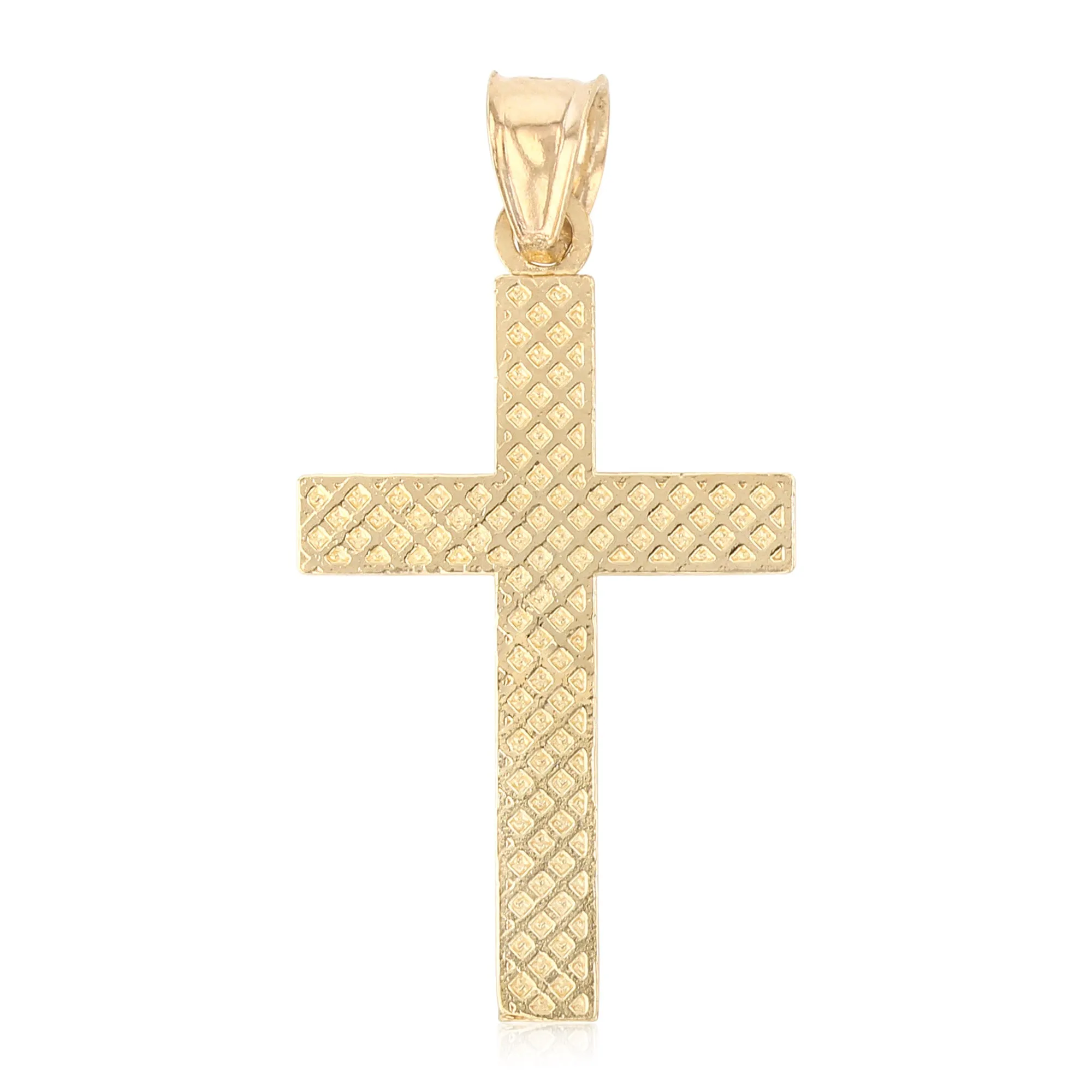 14K Gold Cross Charm Pendant with 1.1mm Wheat Chain Necklace