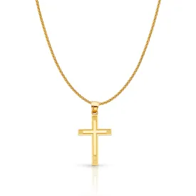 14K Gold Cross Charm Pendant with 1.1mm Wheat Chain Necklace