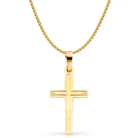 14K Gold Cross Charm Pendant with 1.5mm Flat Open Wheat Chain Necklace