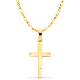 14K Gold Cross Charm Pendant with 3.1mm Figaro 3 1 Chain Necklace