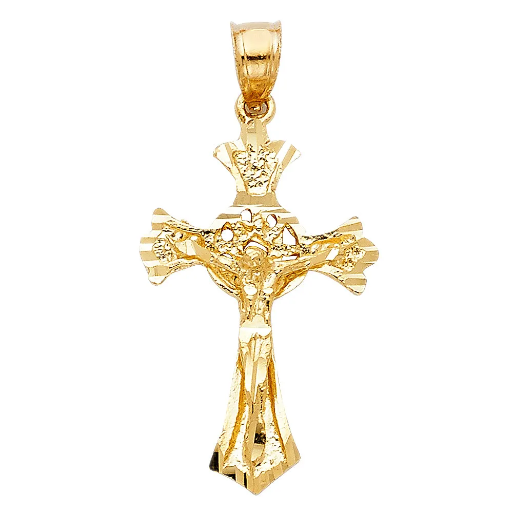 14K Gold Crucifix Charm Pendant with 1.2mm Singapore Chain Necklace