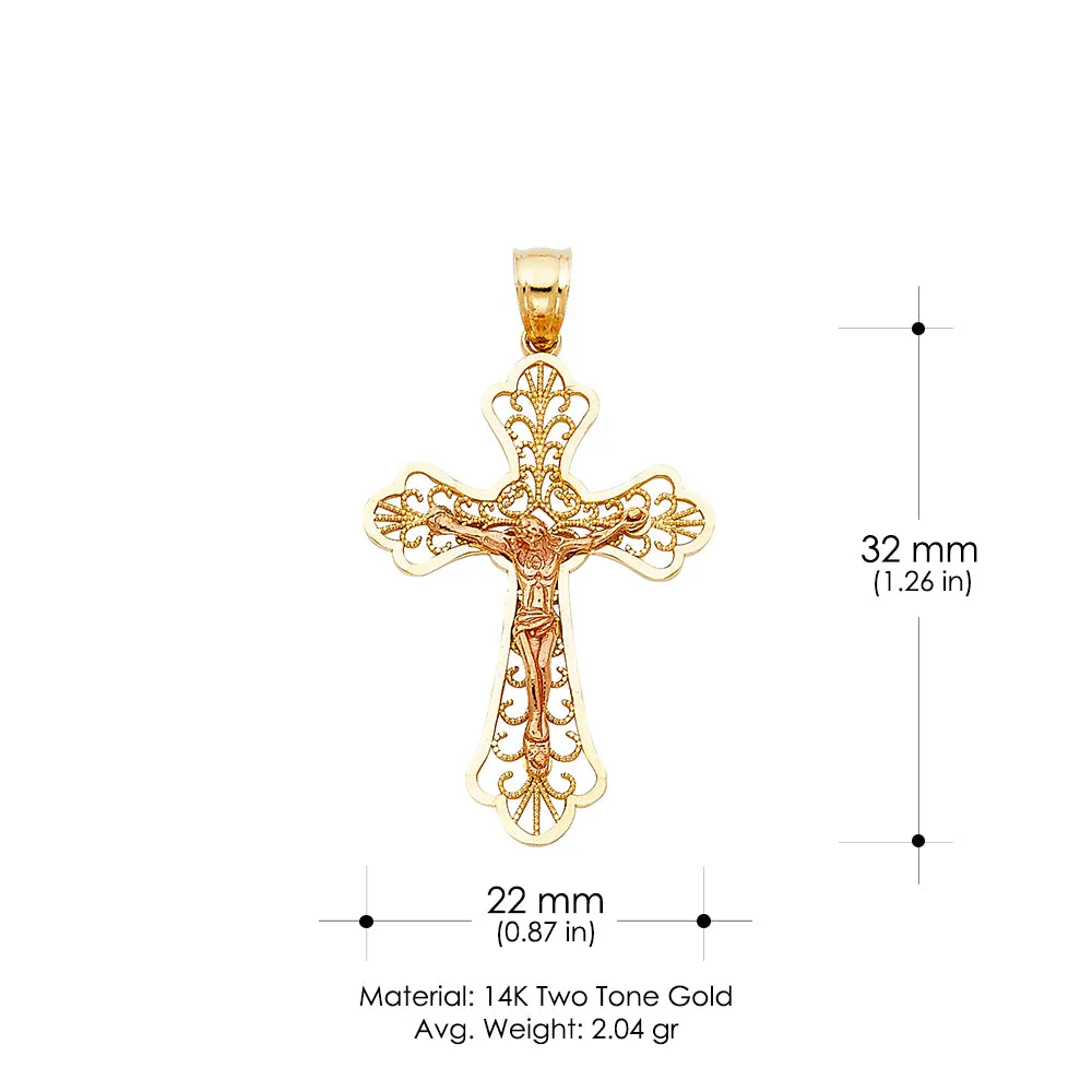 14K Gold Crucifix Charm Pendant with 1.8mm Singapore Chain Necklace