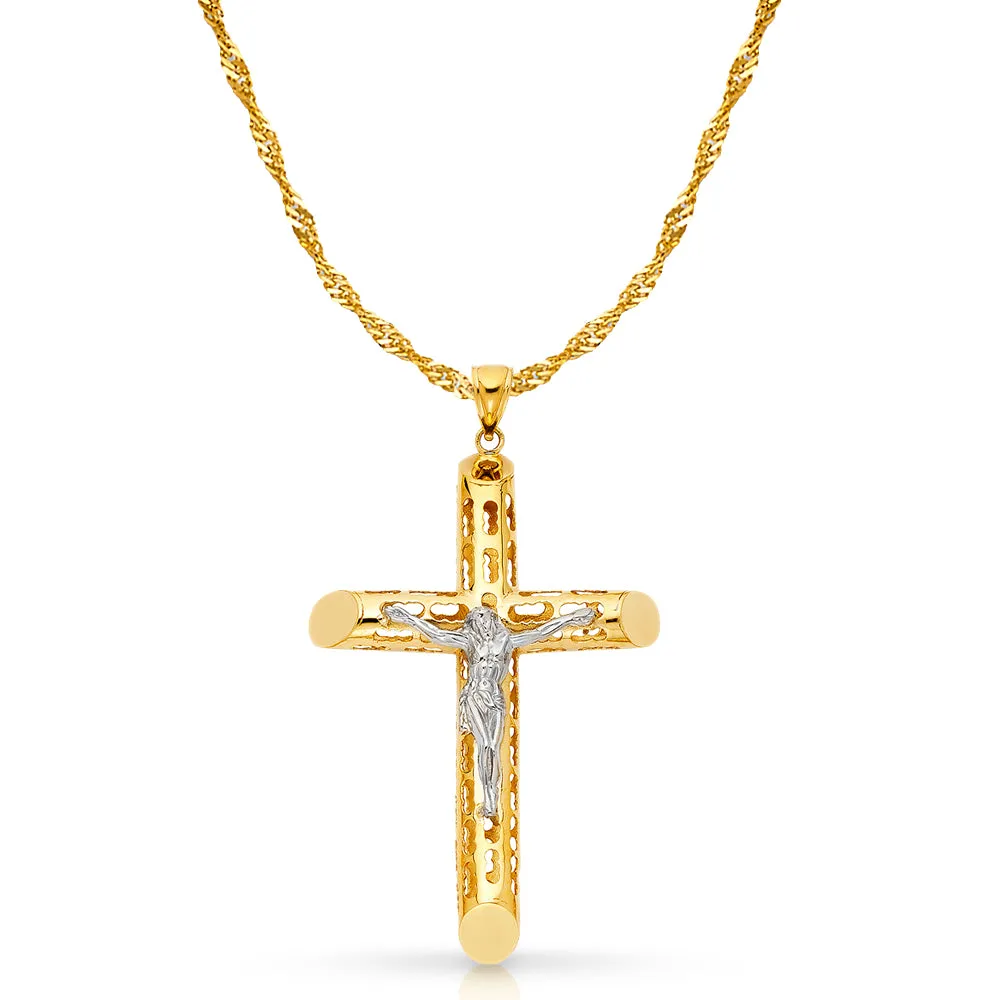 14K Gold Crucifix Charm Pendant with 1.8mm Singapore Chain Necklace