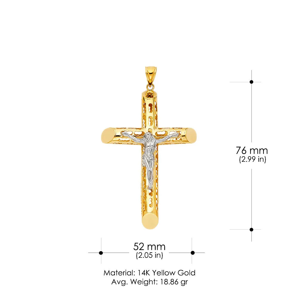 14K Gold Crucifix Charm Pendant with 1.8mm Singapore Chain Necklace