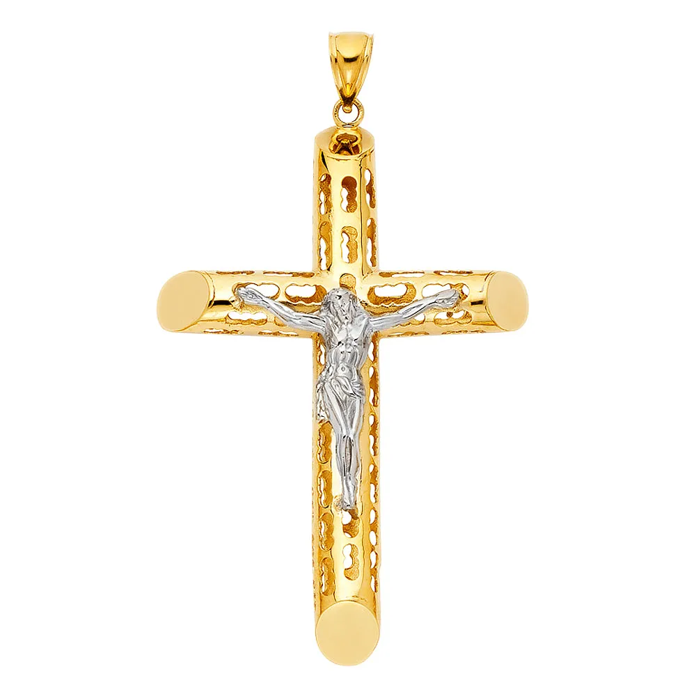 14K Gold Crucifix Charm Pendant with 1.8mm Singapore Chain Necklace