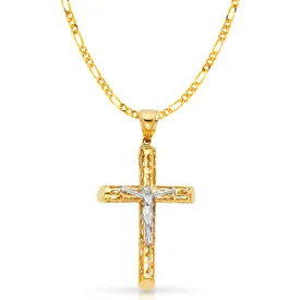 14K Gold Crucifix Charm Pendant with 3.1mm Figaro 3 1 Chain Necklace