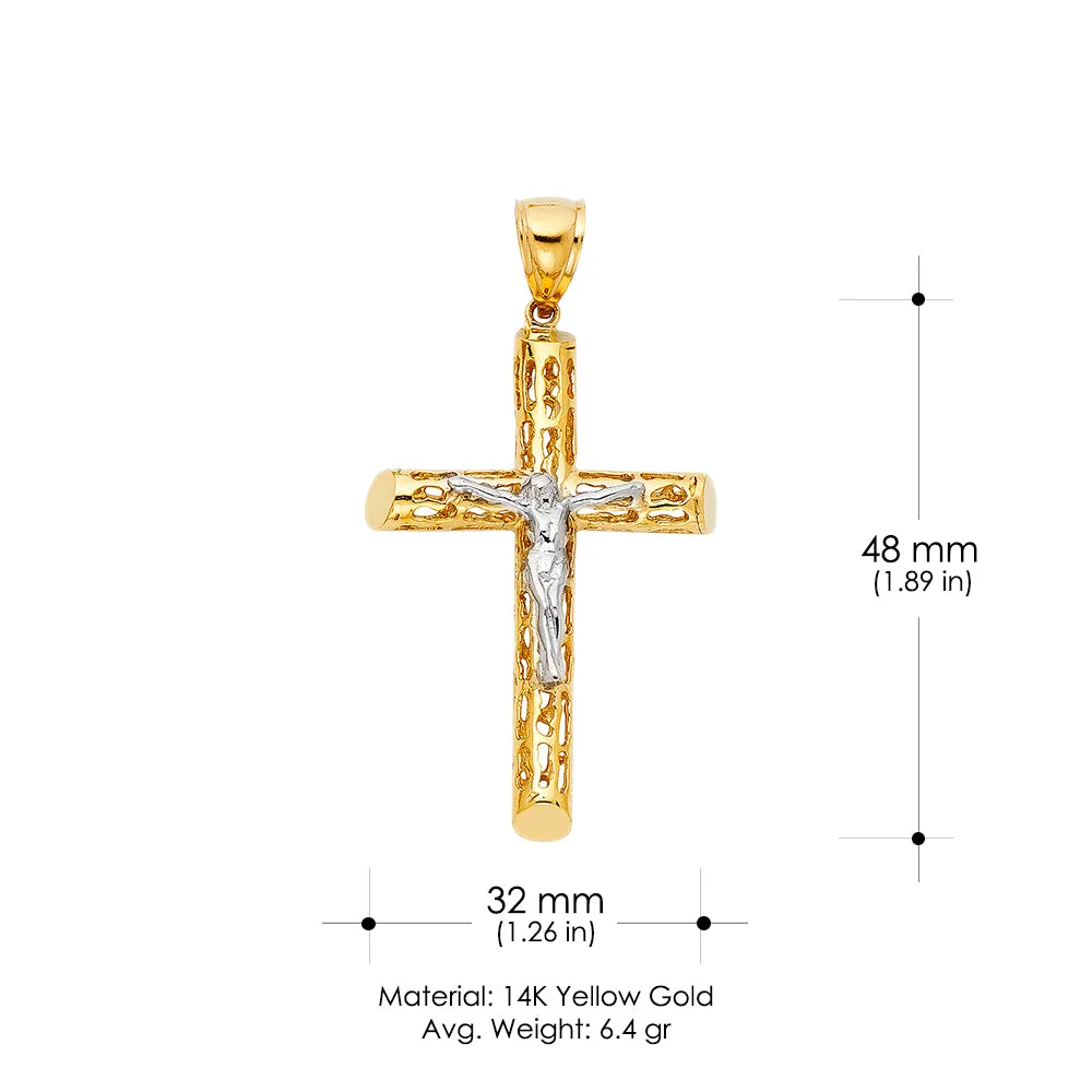 14K Gold Crucifix Charm Pendant with 3.1mm Figaro 3 1 Chain Necklace