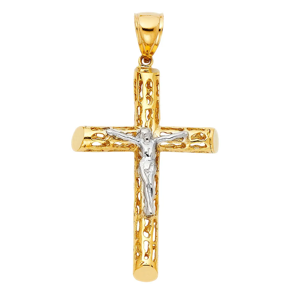 14K Gold Crucifix Charm Pendant with 3.1mm Figaro 3 1 Chain Necklace