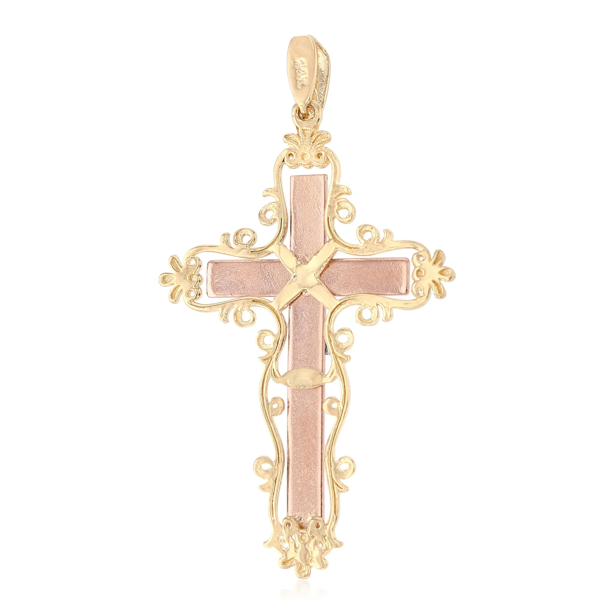 14K Gold Crucifix Pendant with 3.4mm Hollow Cuban Chain