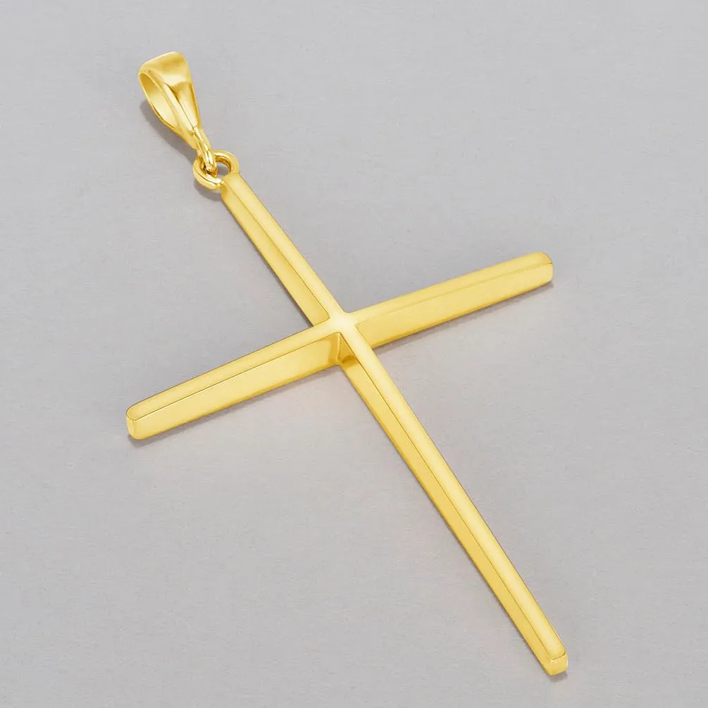 14k Solid Yellow Gold Large Slender Cross Pendant with Rolo Cable, Cuban Curb, or Figaro Chain Necklace (1.25 Inch Height)