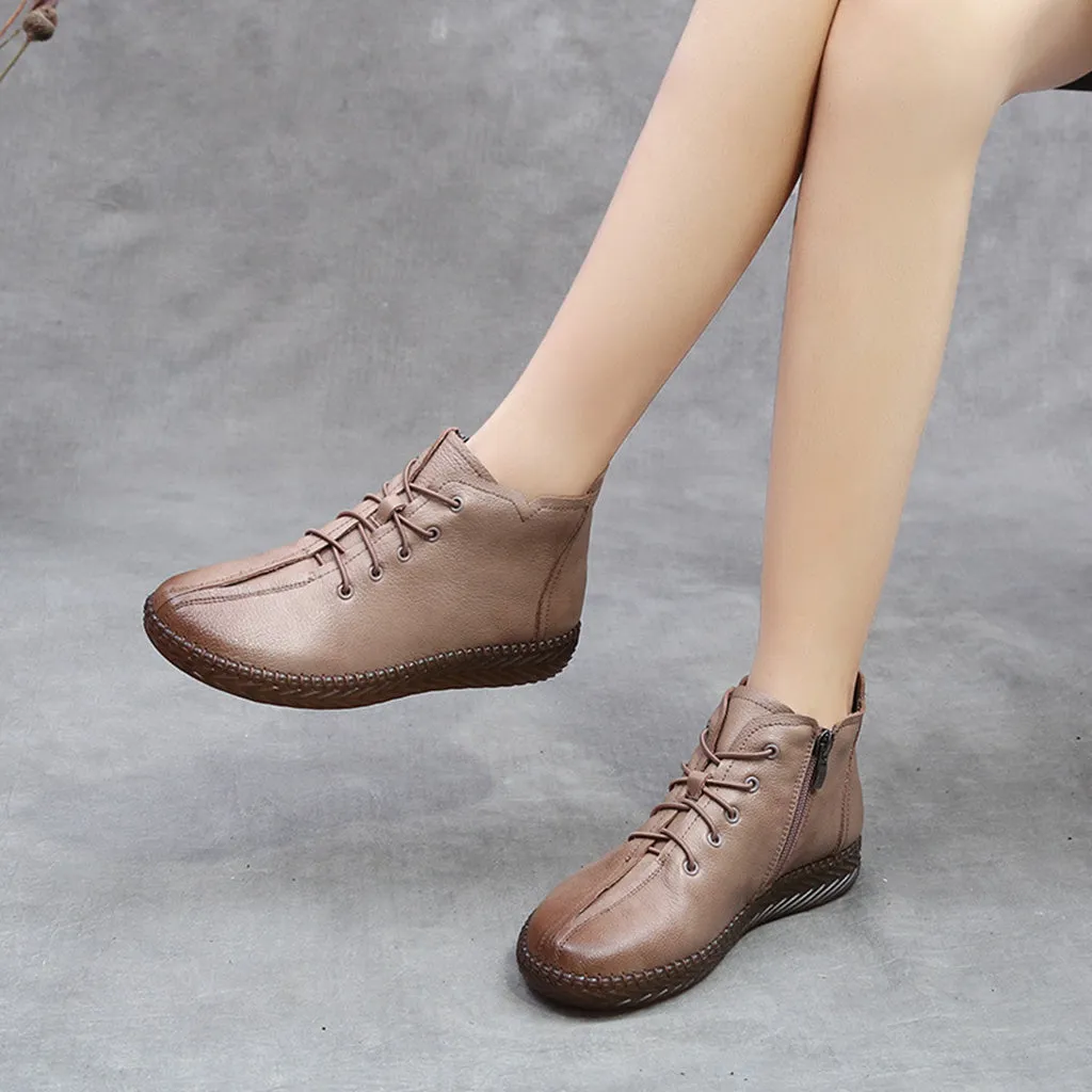 Autumn Winter Leather Soft Shoes Short Women's Boots 41