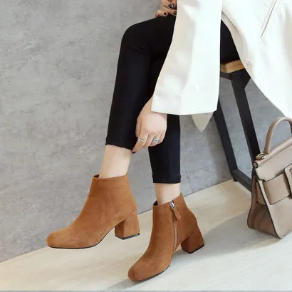 Autumn Winter Women's High Heels Leather Short Boots