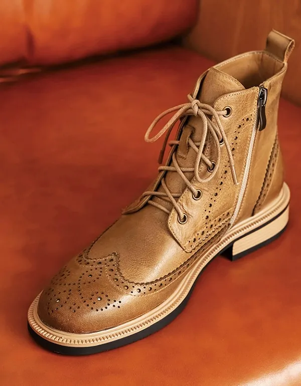 British Style Vintage Brogue Oxford Boots for Women