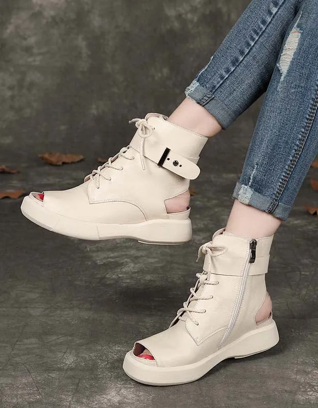 Buckle Retro Leather Open Toe Summer Boots