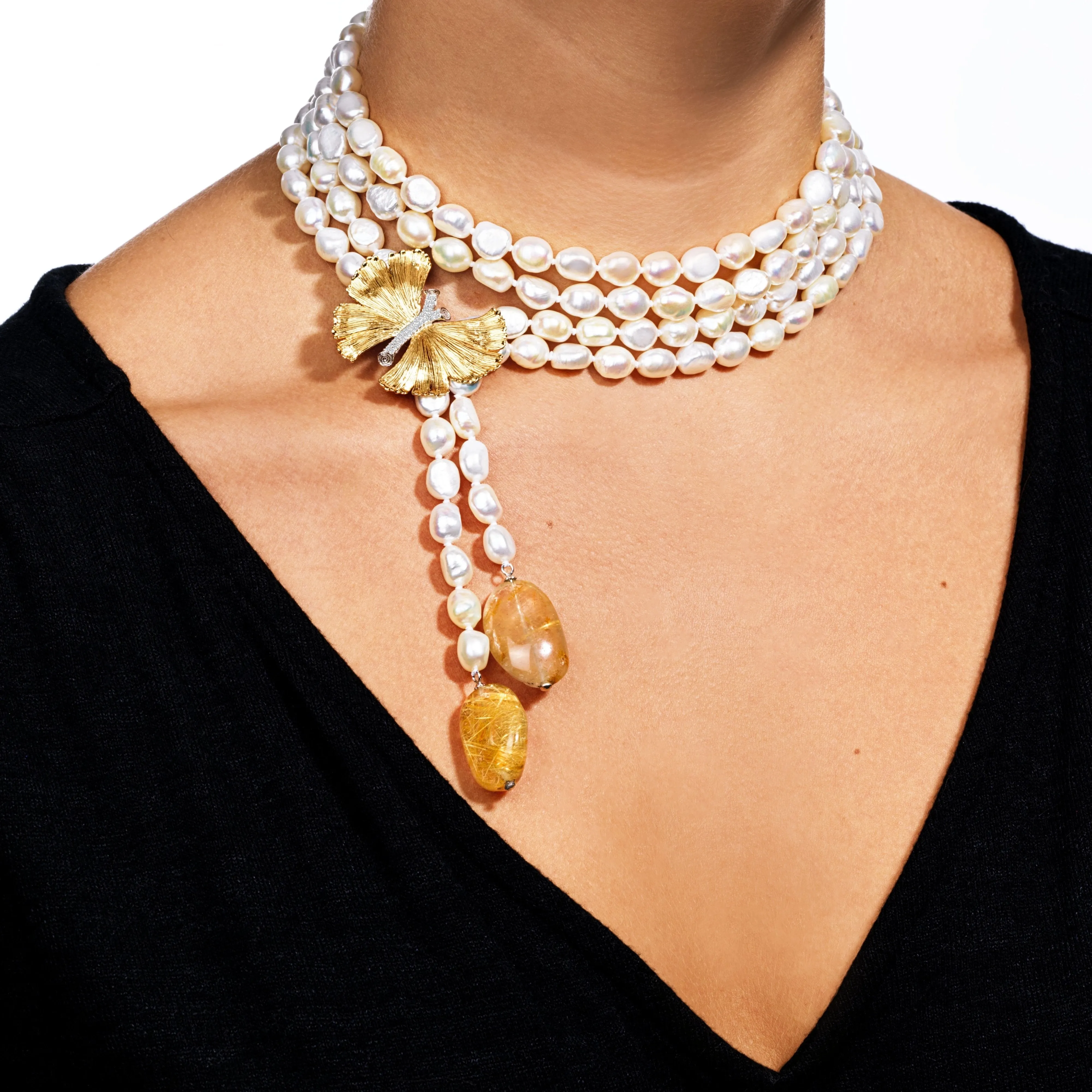 Butterfly Ginkgo Lariat Necklace