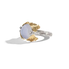 Butterfly Ginkgo Ring with Chalcedony and Diamonds