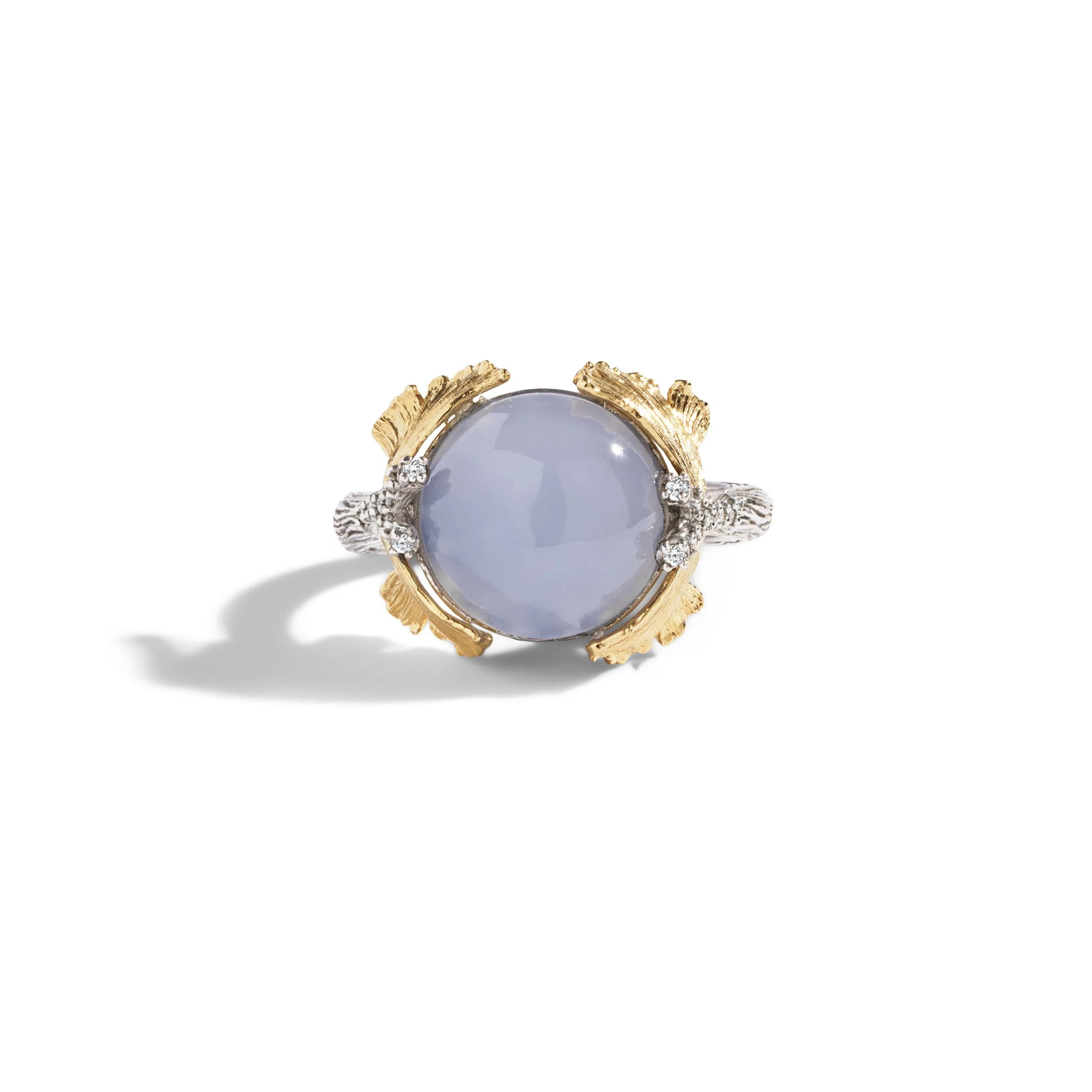 Butterfly Ginkgo Ring with Chalcedony and Diamonds