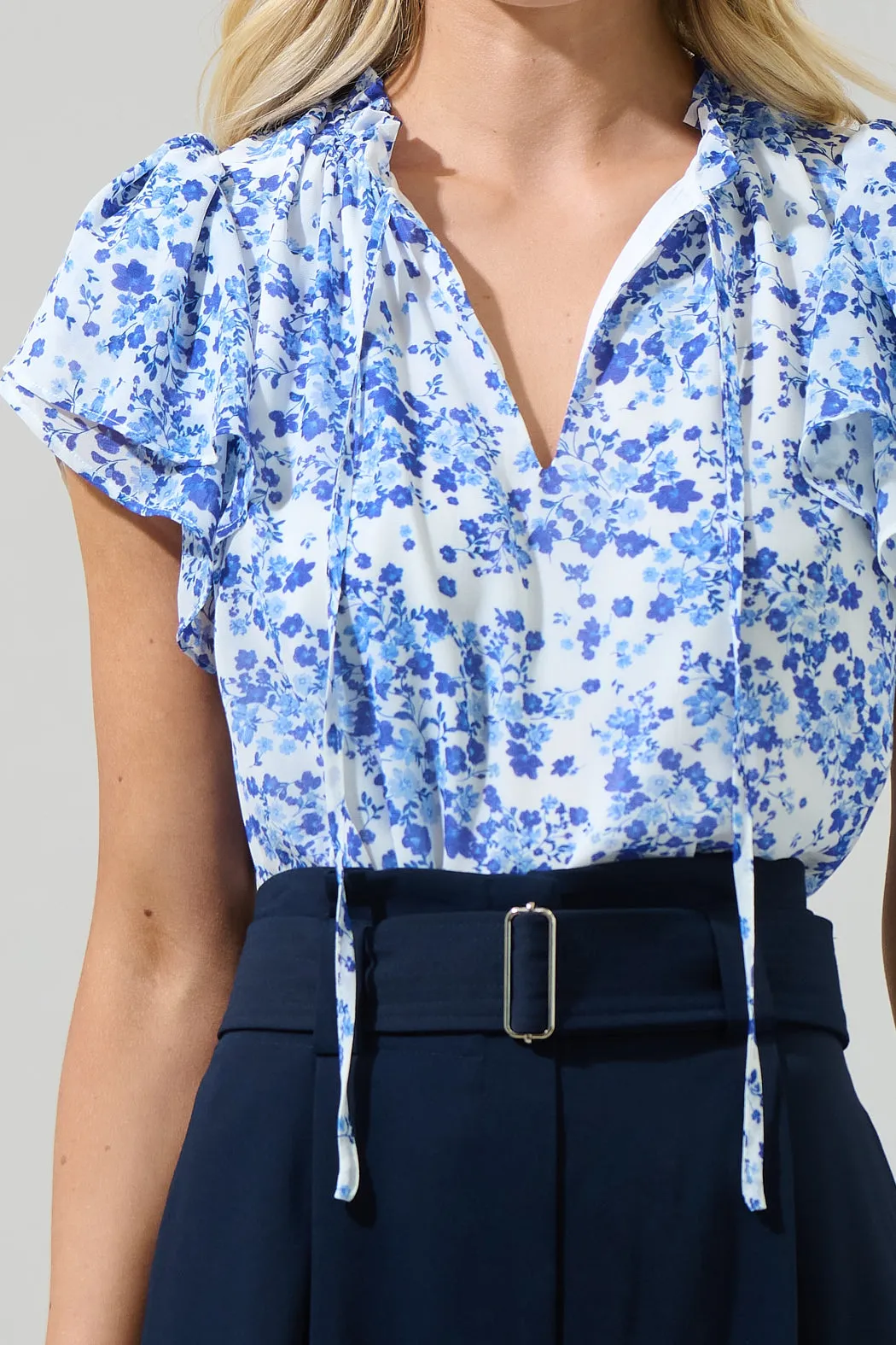 Camellia Floral Jewel Split Neck Top