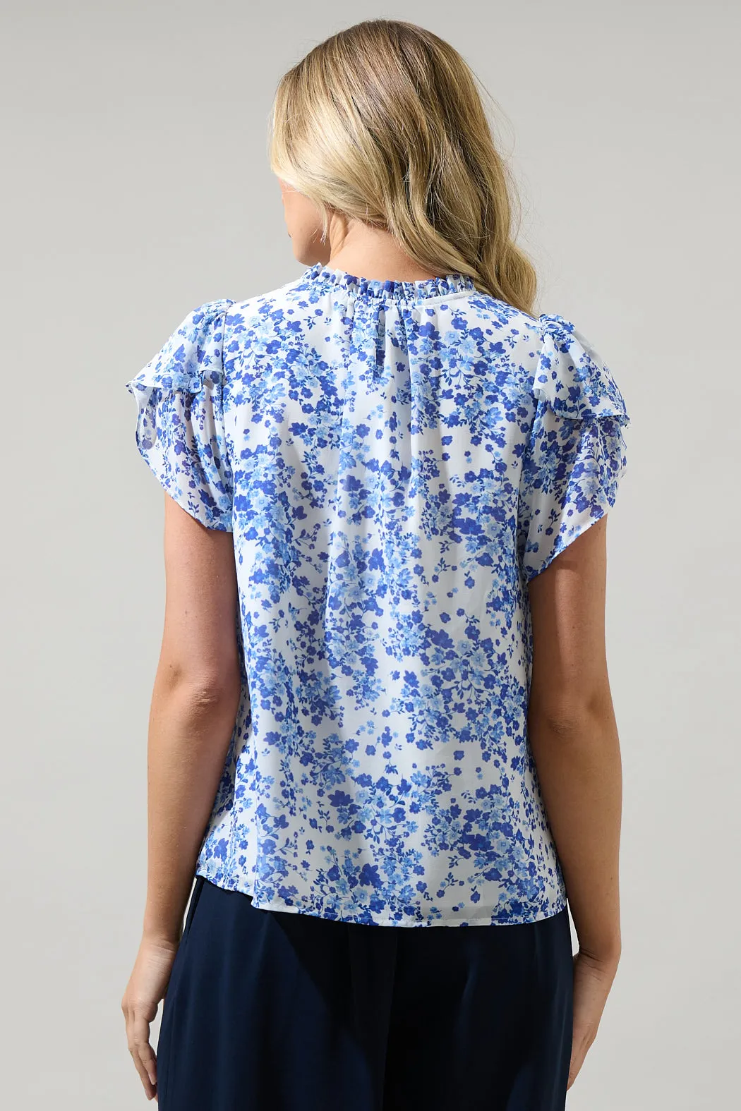 Camellia Floral Jewel Split Neck Top