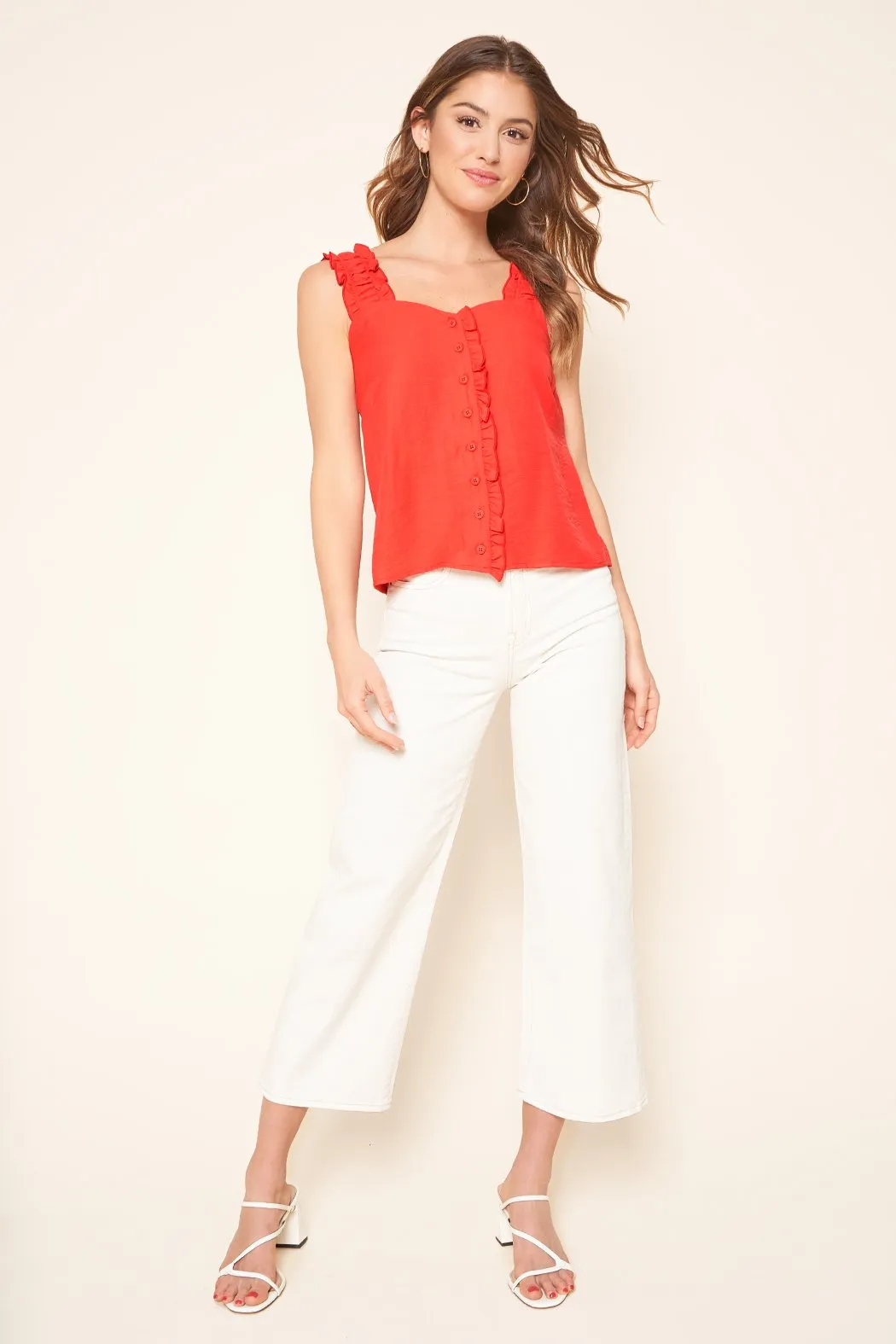 Charlotte Ruffle Button Tank Top