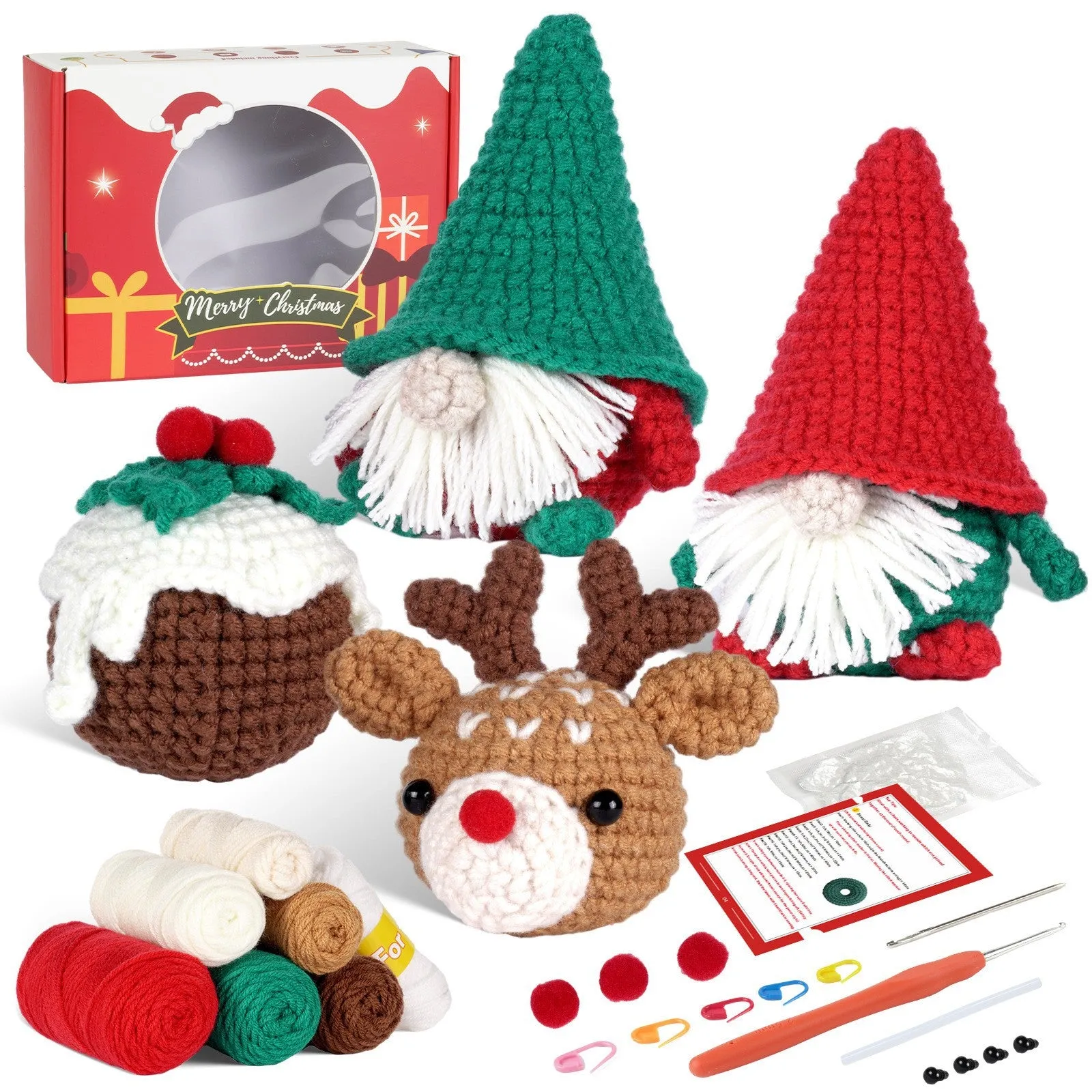 Christmas Crochet Kit for Beginners, Crochet Starter Kits for Adults Amigurumi Craft Knitting Crochet Animals Kits with Step-by-Step Video Tutorials