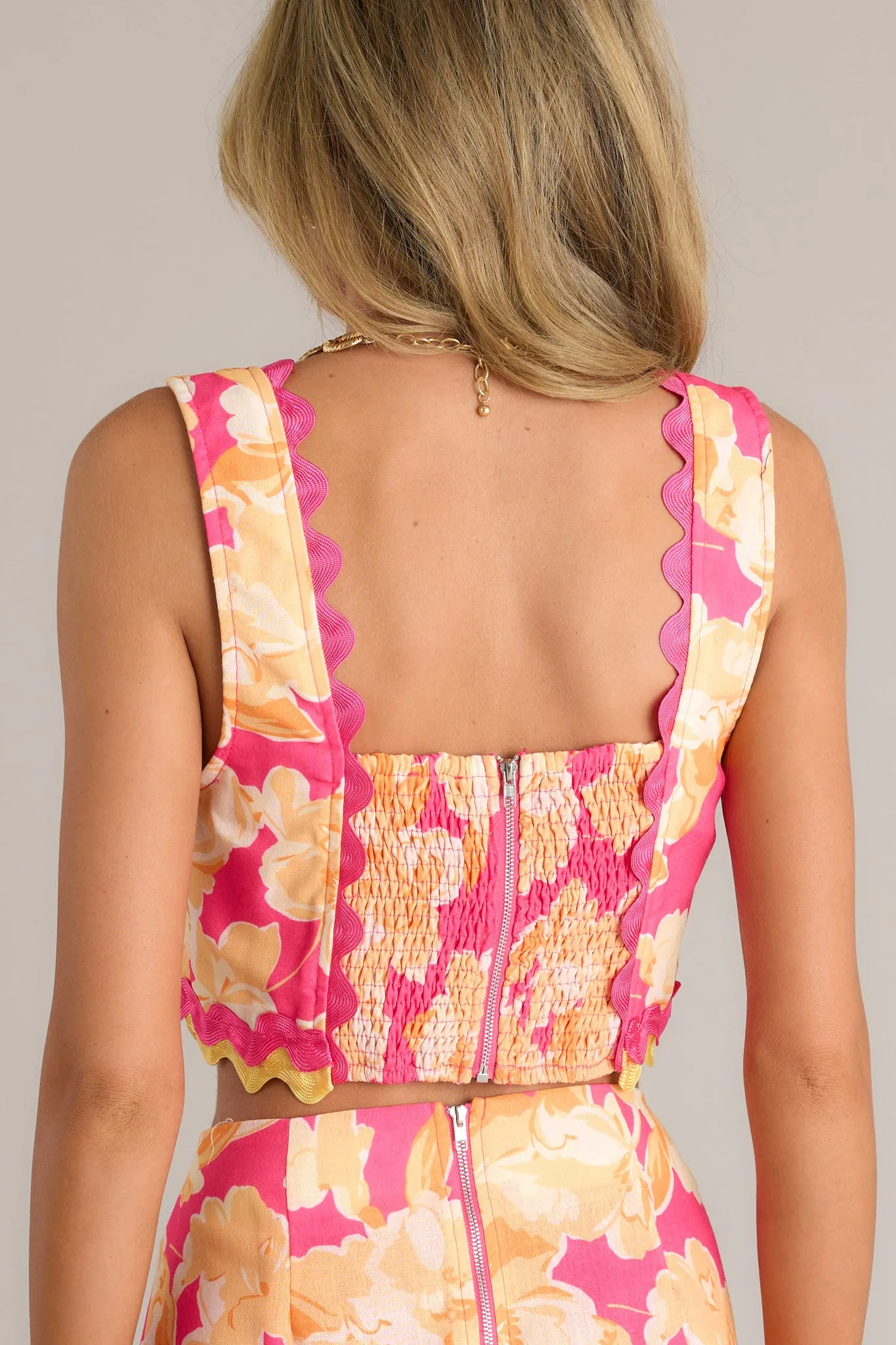 Coastal Dreams Pink Multi Floral Crop Top