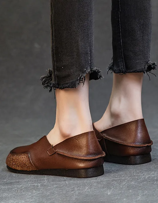 Comfortable Soft Leather Slip-on Retro Flat Shoes 35-41