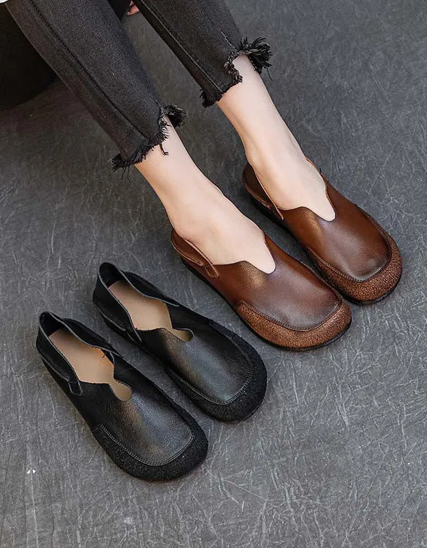 Comfortable Soft Leather Slip-on Retro Flat Shoes 35-41