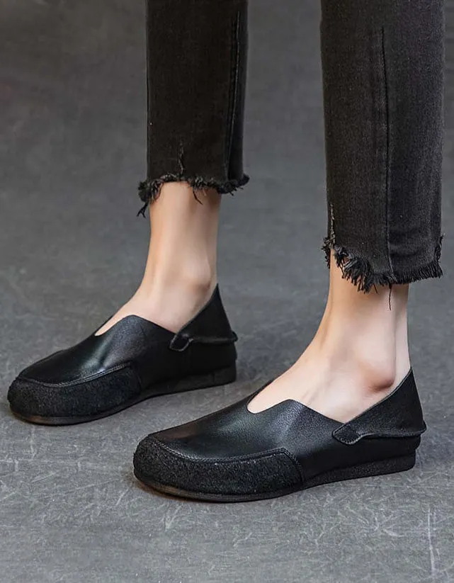 Comfortable Soft Leather Slip-on Retro Flat Shoes 35-41