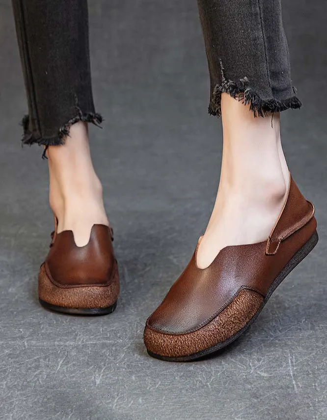 Comfortable Soft Leather Slip-on Retro Flat Shoes 35-41