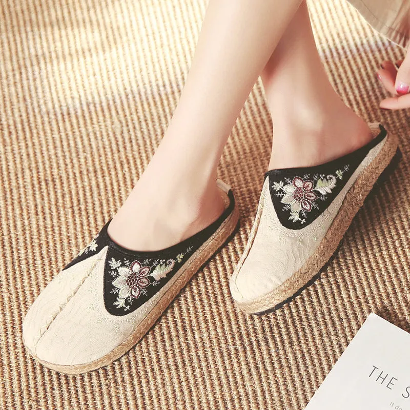 Cotton Linen Ethnic Embroidered Slippers