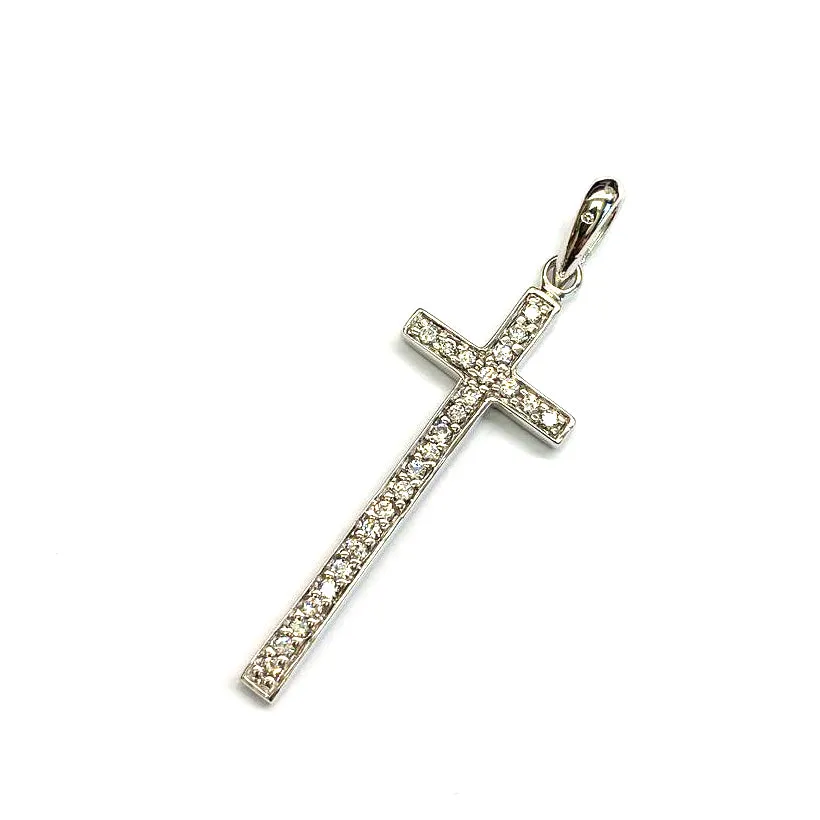 Cross silver pendant with white cubic zirconia