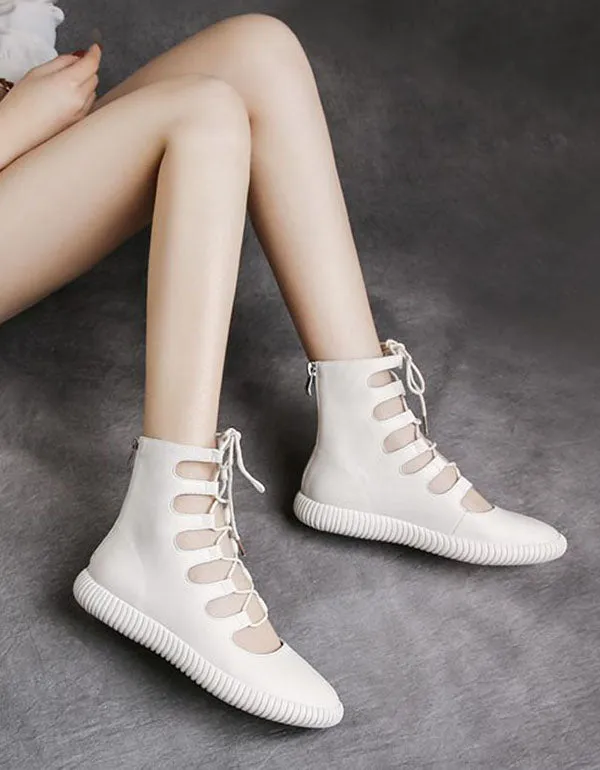 Cut-out Front Lace-up Retro Leather Summer Boots