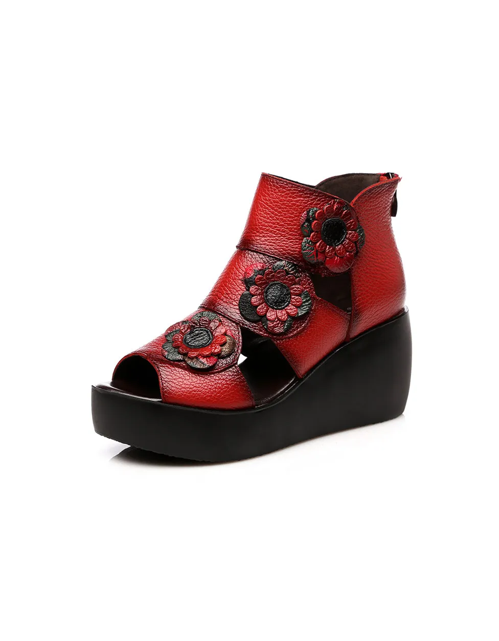 Ethnic Style Flower Fish Toe Wedge Sandals