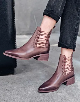 Fashion Leather Thick-Heeled Chelsea Boots