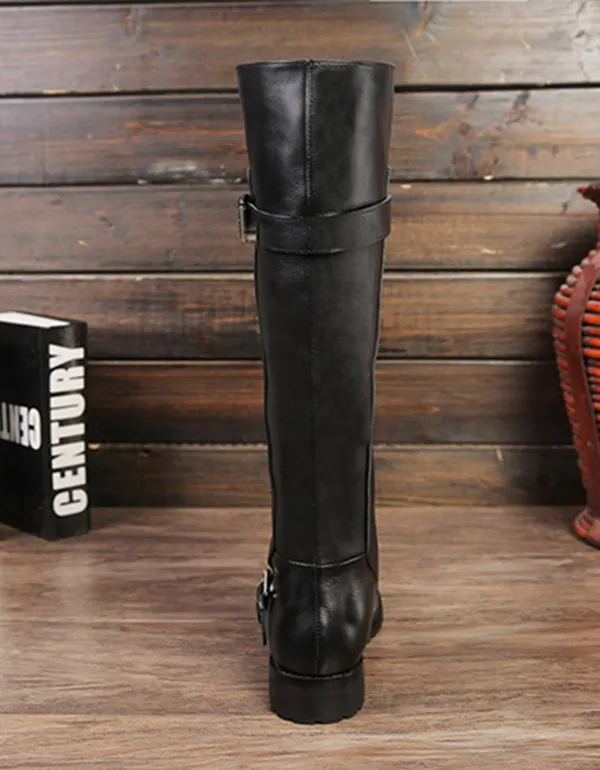 Fashion Loose Tube Black Long Leather Boots