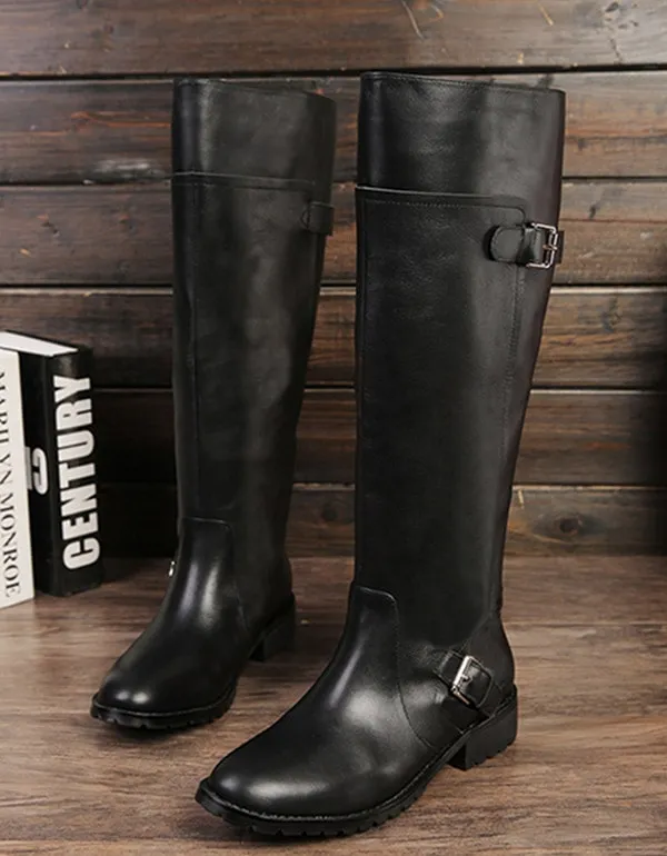 Fashion Loose Tube Black Long Leather Boots