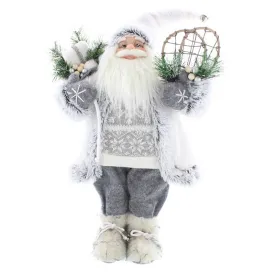 Festive 45cm Standing White/Grey Santa with Patterned Jumper