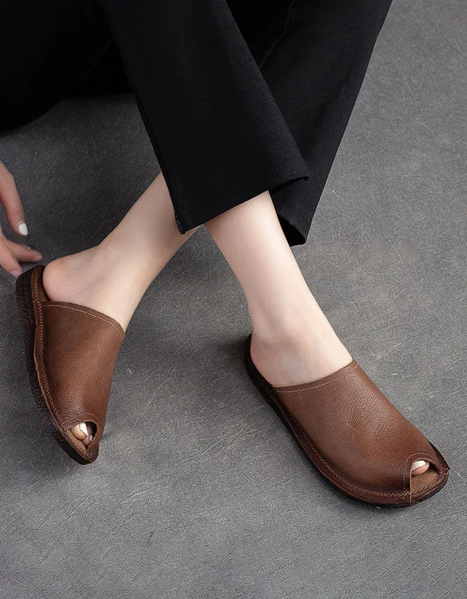 Fish-toe Comfortable Handmade Retro Leather Slippers