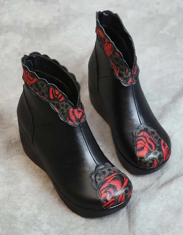 Flower Printed Ethnic Style Wedge Boots