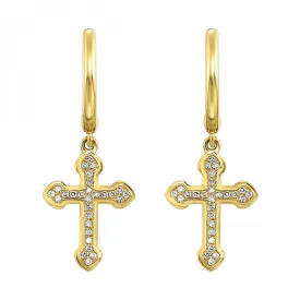 Gold Diamond Cross Earrings