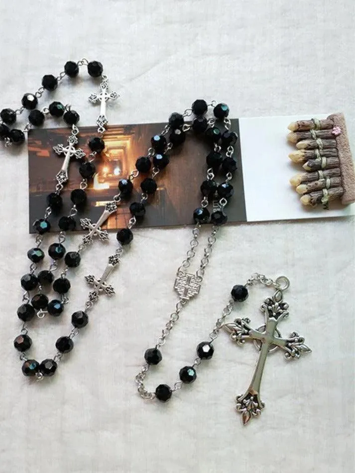 Gothic Cross Beads Long Necklace