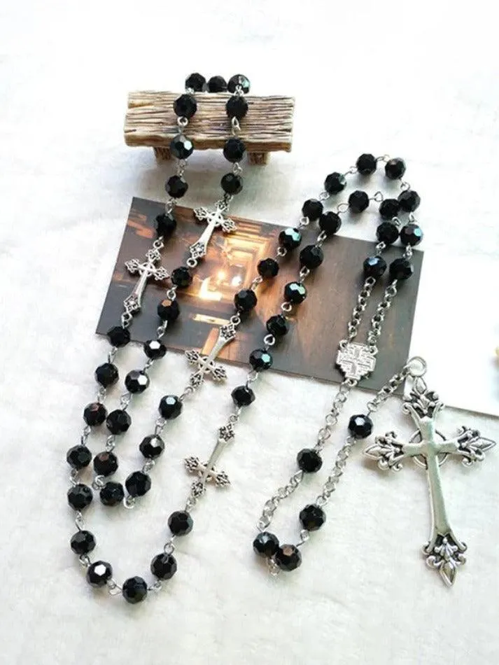 Gothic Cross Beads Long Necklace