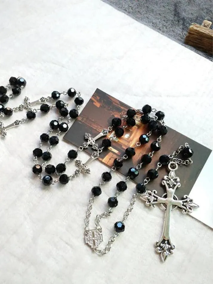 Gothic Cross Beads Long Necklace