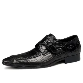 Men Black Pointed Monk Strap Shoes