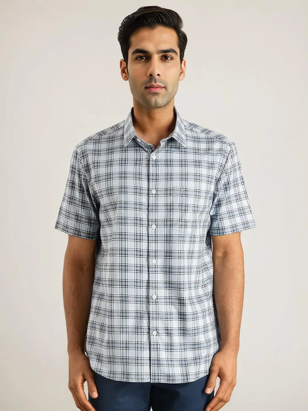 Men Checked Half Sleeve Cotton Shirt