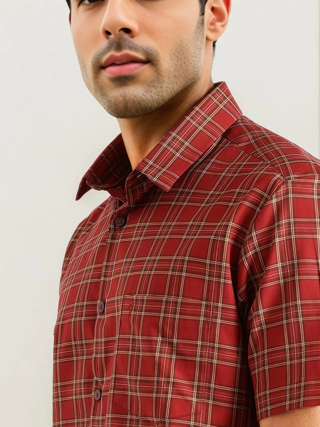 Men Checked Half Sleeve Cotton Shirt