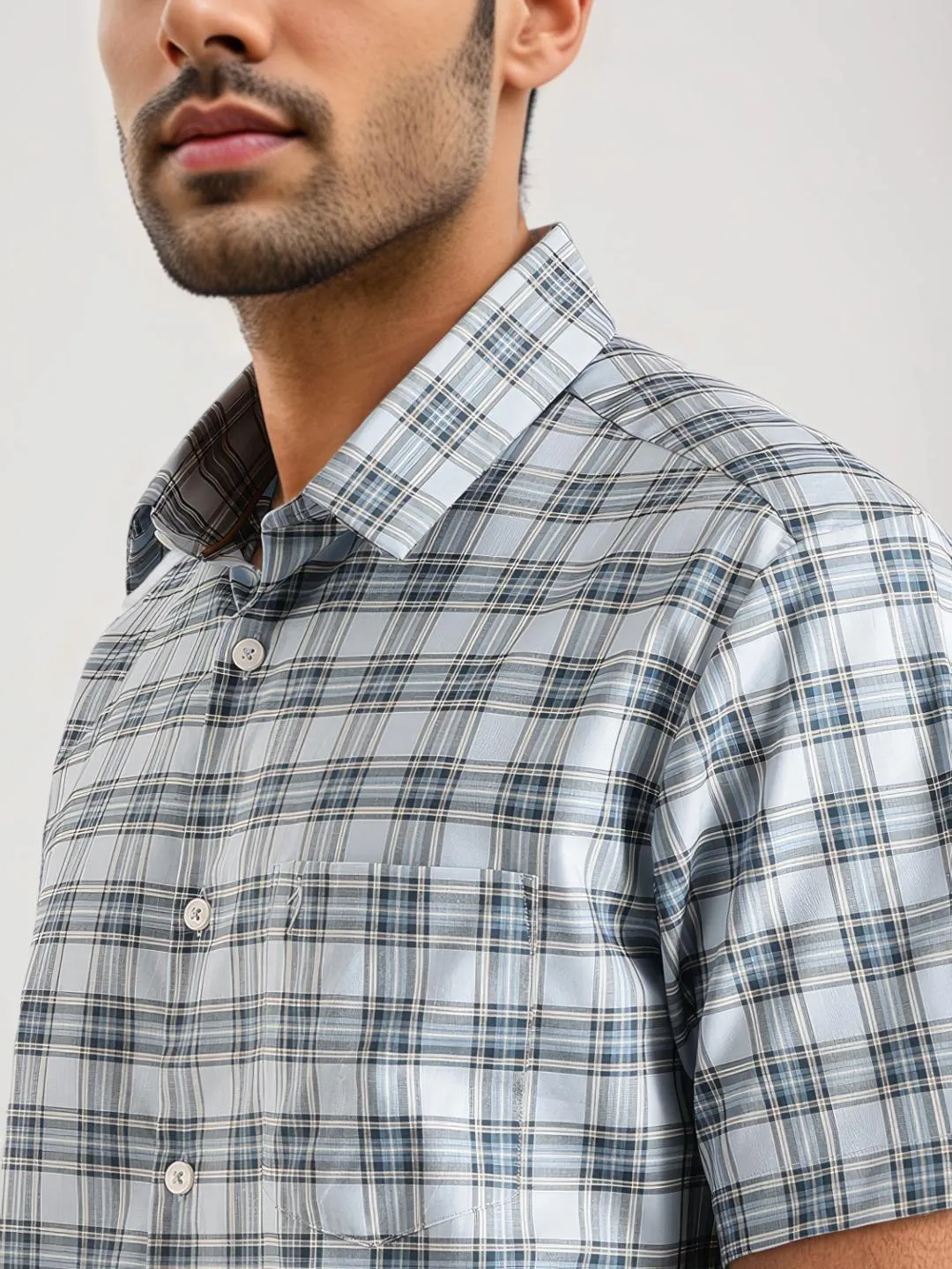 Men Checked Half Sleeve Cotton Shirt